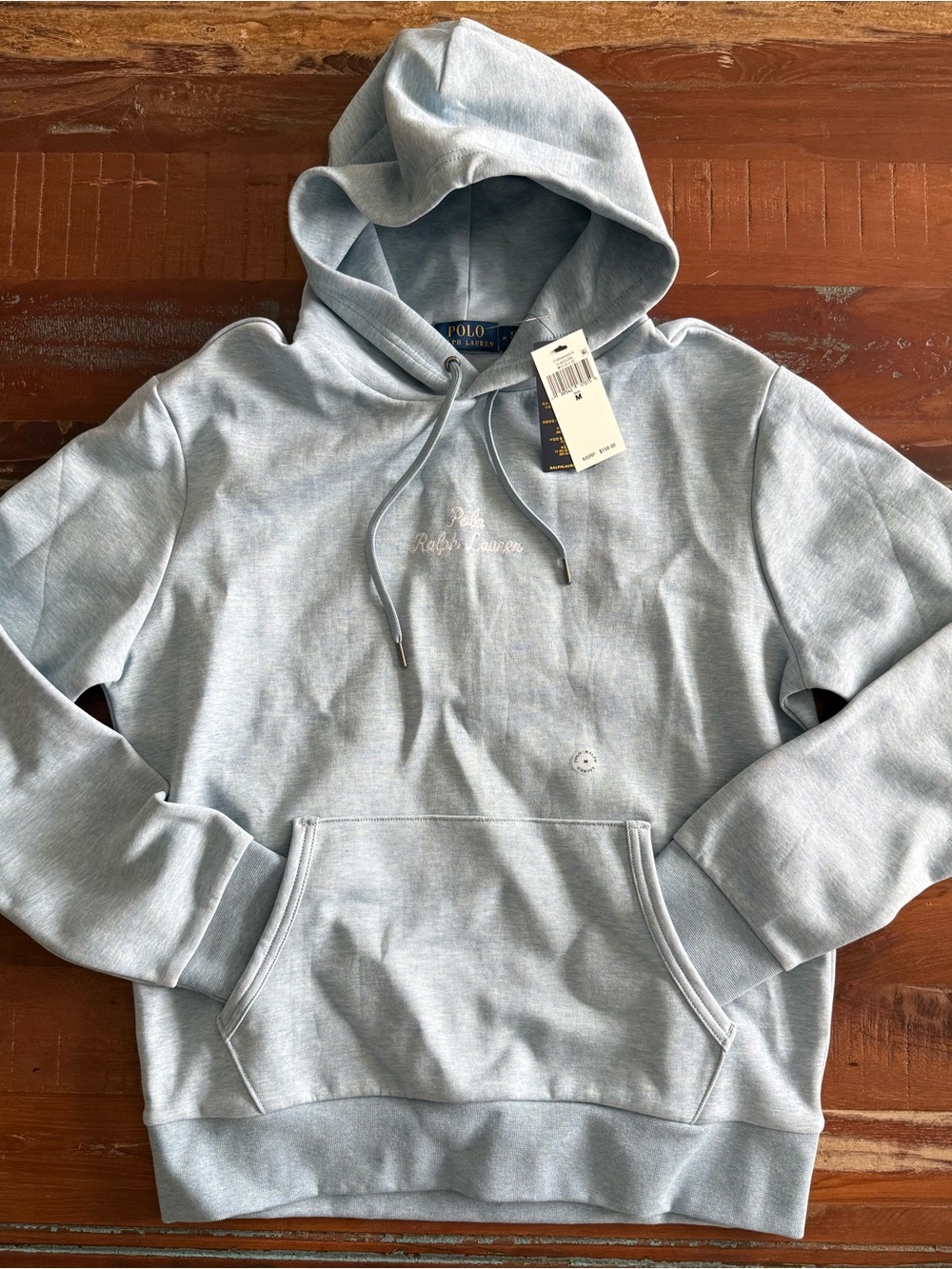 POLO Ralph Lauren Light Blue/White Pullover Hoodie Sweatshirt!  NWTS!    M